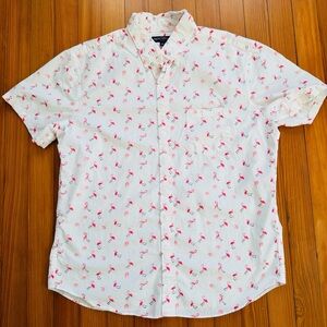 J. Crew White Shirt with Pink Flamingo and Shrimp Print